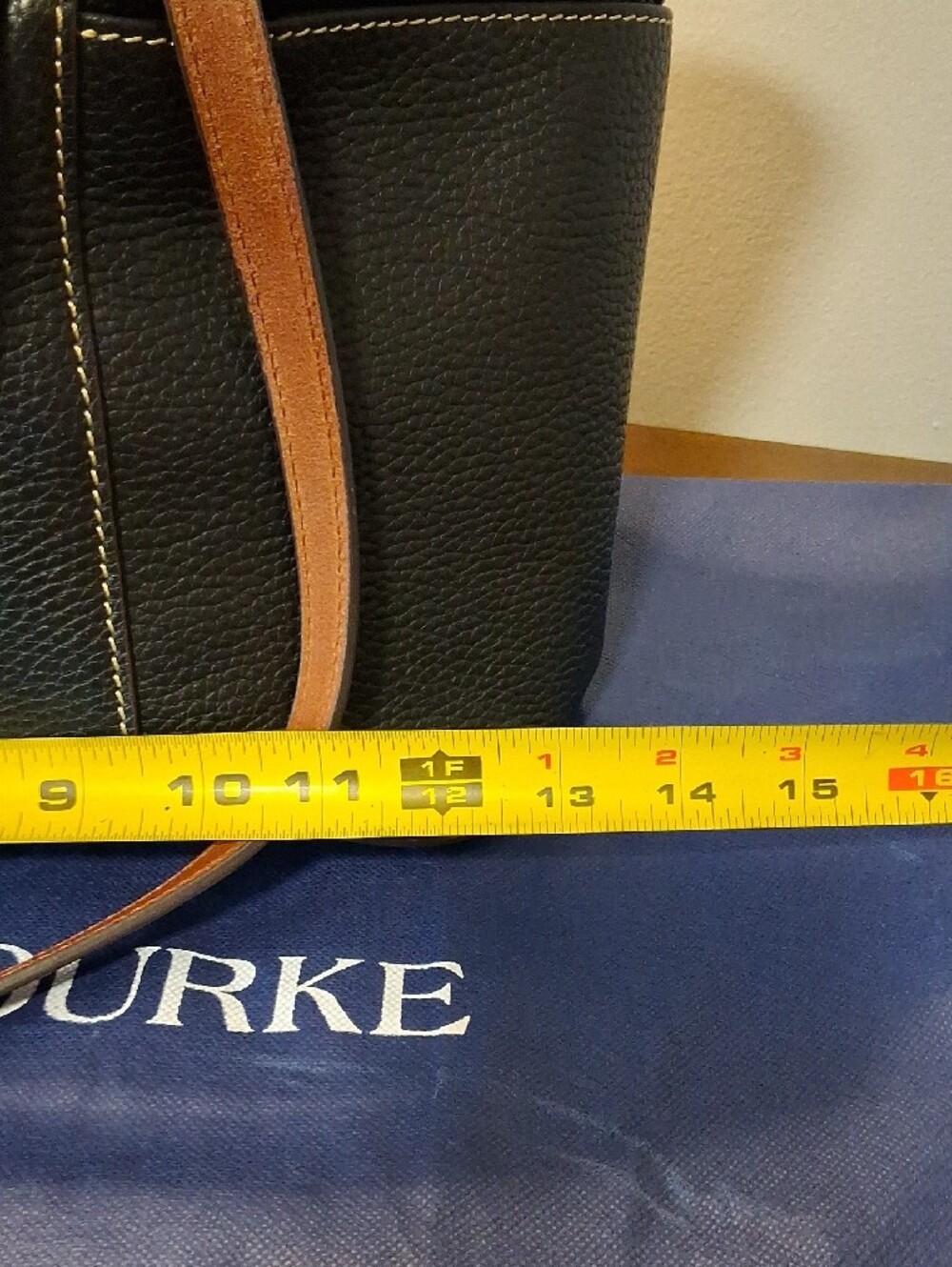 Dooney & Bourke Black Pebble Leather Tote with Brown Trim and Straps - Picture 2 of 16